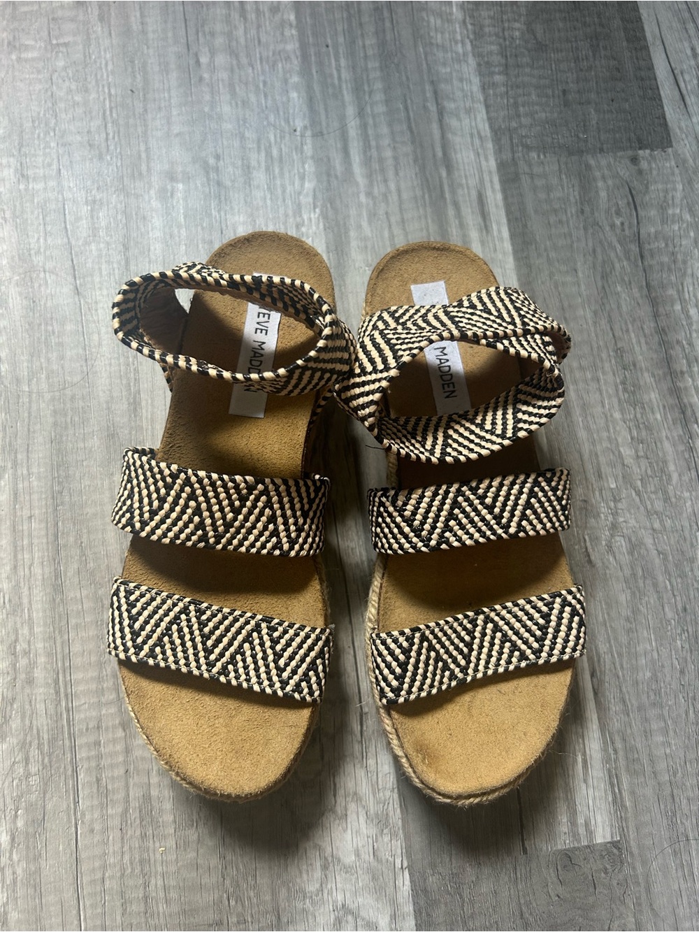Steve Madden Black & Cream Woven Strap Platform Sandals